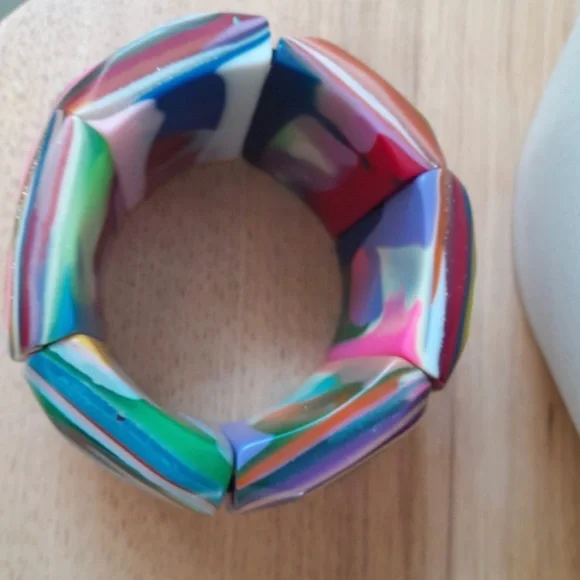 Vintage Multicolor Rainbow Stretch Bracelet Blue Pink Red Purple Green Yellow